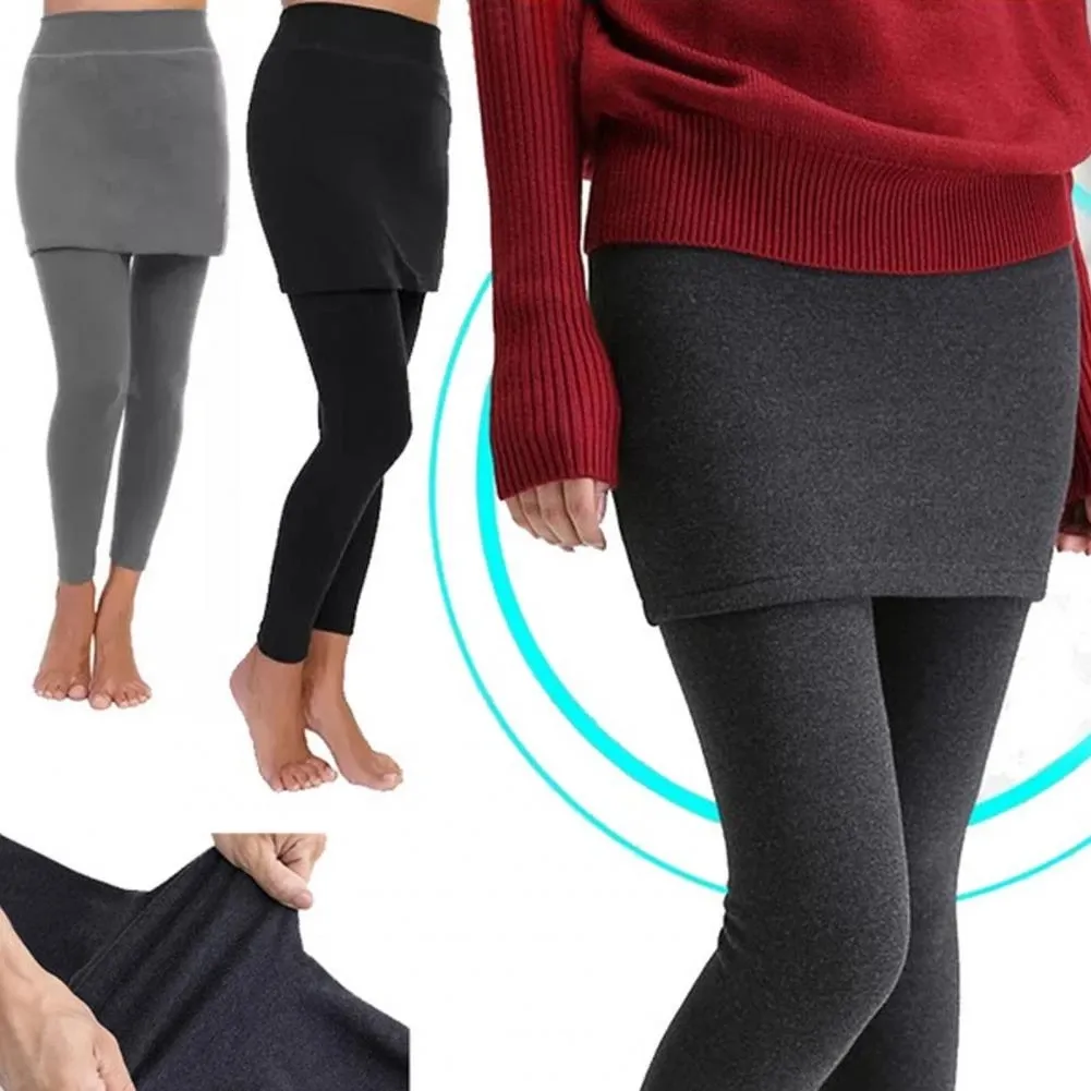 Celana Panjang Wanita Melar dengan Rok Wanita Legging Warna Solid Dua Potong Gaya Korea Slim-Fitting Legging Untuk Pemakaian Sehari-hari