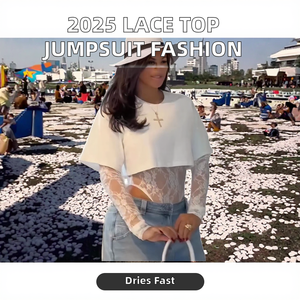 Mono Casual de Verano 2025 GHH10441, Largo hasta la Rodilla, con Camiseta de Encaje, Ajuste Ceñido, Tejido de Punto - Product Image 2