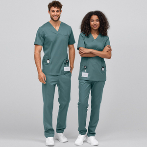 Nueva moda Unisex médico Scrubs manga corta enfermería Hospital uniforme traje Strech enfermera Scrubs uniformes conjuntos - Product Image 5