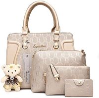 Sac fourre-tout décontracté en cuir gaufré style rétro européen, motif petit ours mignon, avec bandoulière décorative