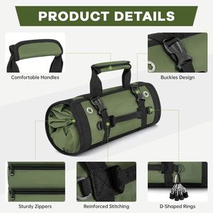 ANILD Heavy Duty Portable <b>Roll</b> up <b>Tool</b> Bag Organizer with 2 Detachable Pouches Green 23.4x14.2x3.5 Inches 15kg Capacity - Product Image 6