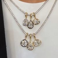 Pendentif en acier inoxydable plaqué or 18 carats avec zircone cubique sertie griffe, éléments géométriques elliptiques carrés en forme de goutte d'eau perméables à l'eau