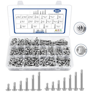 465pcs 410 Stainless Steel Self Tapping Screws Hex Washer Head Phillips Drive Imperial Size Metal Fasteners Boxed Set - Product Image 1