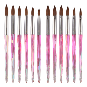 Ensemble de pinceaux à ongles en acrylique Kolinsky, manche en cristal rose irisé pour la peinture au gel UV, salon de manucure, nail art - Product Image 3