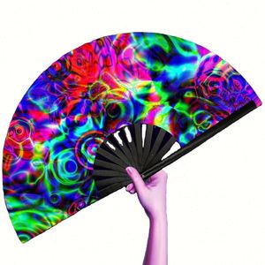 Ventilador de Mano Grande de Bambú con Logotipo Personalizado Grabado, Ventilador de Mano UV con Diseño Tallado para Eventos - Product Image 1