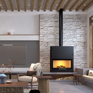 Estufa <span class=keywords><strong>de</strong></span> Leña Independiente <span class=keywords><strong>de</strong></span> Diseño Moderno <span class=keywords><strong>de</strong></span> Alta Gama, <span class=keywords><strong>Chimenea</strong></span> Interior que Reduce el Espacio para Viviendas, Material <span class=keywords><strong>de</strong></span> Acero - Product Image 2