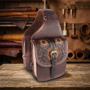 Sacoche de selle en cuir véritable faite à la main, personnalisée pour l'équitation western et la moto, avec logo sur mesure et accessoires en acier inoxydable - Product Image 3