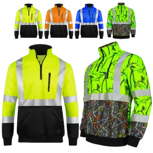 ANSI Long Sleeve 1/4 Zipper Hi Vis Fleece Sweater Reflective High Visibility Safety Camouflage Workwear Sweatshirt