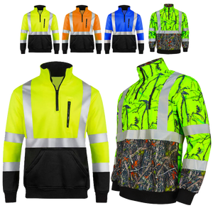 سترة عاكسة عالية الوضوح لعمال البناء، سترة دافئة من الفئة 3 بسحاب ربعي، بلوفر أمان من الصوف - Product Image 1