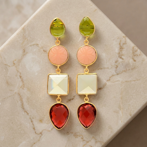 Handmade Children's <b>Earring</b> Pair 18K Gold & Rhodium Plated Brass Huggie <b>Earrings</b> Pink Fuchsia Apatite Onyx Anniversary Occasion - Product Image 2