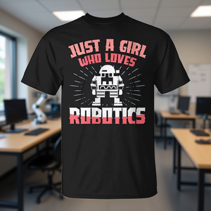 T-shirt Just A Girl Who Loves Robotics pour femmes et filles, manches courtes, col rond, imprimé en sérigraphie - Product Image 2