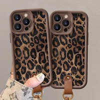 Coque de téléphone portable antichoc en silicone mat style peau de mouton souple, compatible avec cordon, adhésion renforcée, motif léopard 16/15