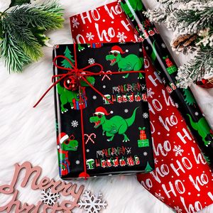 Dinosaur Christmas Wrapping Paper Roll 17 Inch x 33 Feet Reversible Gift Wrap For Kids Holiday Decorations - Product Image 5
