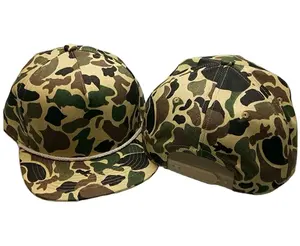 Factory Cotton Custom Snapback Rope Hat Blank Camo Cap with String