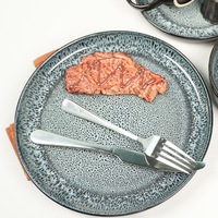 Service de table en grès réactif noir, bleu et gris, 16 pièces, pour la maison, la cuisine, le restaurant, ou comme cadeau