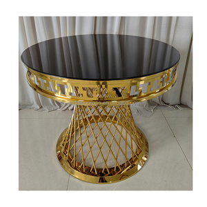 Nuovo <span class=keywords><strong>design</strong></span> di lusso <span class=keywords><strong>rotondo</strong></span> piano in <span class=keywords><strong>vetro</strong></span> oro <span class=keywords><strong>tavolo</strong></span> da sposa in acciaio inossidabile per la decorazione della festa - Product Image 4