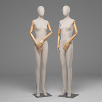 Mannequin Femme Entièrement Recouvert de Lin avec Tête Ovale et Bras Articulés en Bois pour Présentation en Magasin de Vêtements (Vente en Gros)