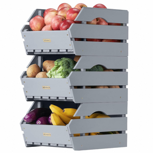 Ensemble de 3 étagères empilables en bois <span class=keywords><strong>pour</strong></span> pommes de terre, oignons, fruits, légumes, <span class=keywords><strong>pour</strong></span> la cuisine, <span class=keywords><strong>le</strong></span> garde-manger - Product Image 1