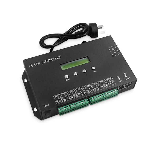 Factory Price 8 Ports Artnet DMX to SPI LED Pixel Controller Supports SD Card DMX512 Console LED Pixel Controller