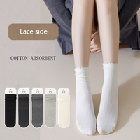 2025 nouveau Design de haute qualité Logo personnalisé mignon dentelle chaussettes femmes dames printemps été couleur unie coton peigné élastique équipage chaussettes