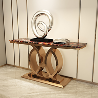 Console en Métal avec Miroir et Plateau en Marbre pour Maison et Supermarché, Meuble d'Entrée avec Rangement pour Salon
