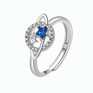 Anillo ajustable Planet Star Bypass con circonita cúbica azul tallada en forma de estrella, de cobre, superventas en Europa y América, joyería. - Product Image 1