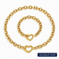 Ensemble de bijoux en acier inoxydable plaqué or 18 carats, résistant à la décoloration et imperméable, collier et bracelet polyvalents avec fermoir cœur épais pour femmes