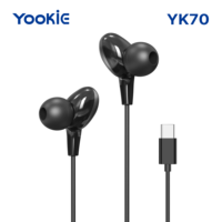 Promo Panas YooKiE YK70 Earphone Kabel Type-C dengan Mic Stereo HD Tahan Air IPX-4 Kabel 1.2M Plastik ABS Hitam