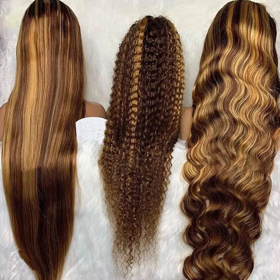 HD 13x4 Highlight Body Wave Full Frontal Wig Human Hair Raw Virgin Brazilian 200% 250% Density Black Women 5x5 Lace Closure Wigs