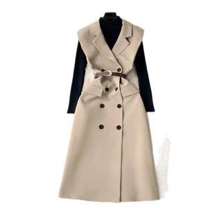 2026 primavera autunno nuovo stile semplice elegante gilet lungo giacca pendolare senza maniche <span class=keywords><strong>abito</strong></span> <span class=keywords><strong>abito</strong></span> con vita da ufficio abiti da donna - Product Image 6