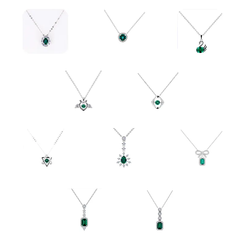 Harga Grosir 925 Perak Murni Kalung Lab Emerald Kalung untuk Wanita