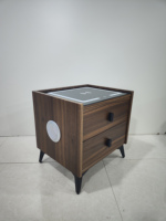 Tables de chevet intelligentes avec plateau en verre trempé et haut-parleurs Bluetooth + prise de charge USB et type-C + charge sans fil
