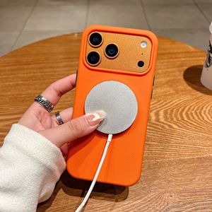 เคสโทรศัพท์แม่เหล็ก TPU สีส้มสำหรับ iPhone 14 Pro Max 13 12 11 ซีรีส์ รองรับการชาร์จไร้สาย สีพื้น - Product Image 3