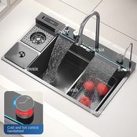 5MM Rectangulaire 304 Bol Undermount Tablier En Acier Inoxydable Ferme À La Main Smart Cascade Multifonction Évier De Cuisine