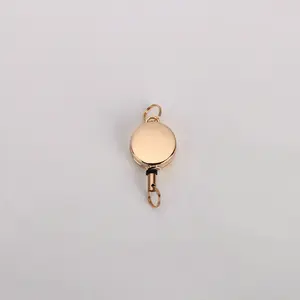 2CM Retractable Badge Holder Bright Gold Electroplated Telescopic Metal Badge Reel Retractable Keychain ID Card Holder