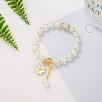 Bracelet YL Fleur Tournesol Coloré en Cristal Perles Faite Main Corde Élastique Verre Femme Étudiante Porte-Bonheur Bijoux Tendance