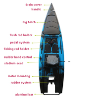 Kayak à moteur de 13 pieds, bateau de pêche à double hélice, propulsion par pédales, sit-on-top, coque en plastique HDPE de 4 m, 2 personnes, pour la pêche en rivière et en haute mer