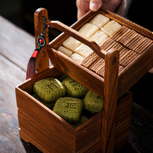 Panier rectangulaire en noyer à plusieurs niveaux, idéal pour les collations, style chinois, boîte de rangement pour cadeaux de mariage, thé - Product Image 3
