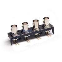 Conector BNC Hembra de 50 Ohmios, Ángulo Recto, 1x4 Puertos, Montaje en Panel PCB para Equipos de Prueba RF