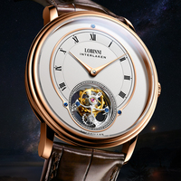 Montre mécanique à tourbillon manuelle pour homme, boîtier en acier inoxydable, cadran en cristal saphir, bracelet en cuir