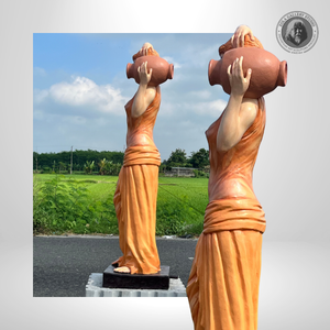 ชุดเดรสสีทองสไตล์กรีกขนาด145ซม. ชุดเดรสสีส้มระบายด้วยมือประติมากรรมไฟเบอร์สำหรับพื้นที่กลางแจ้งงานศิลปะการตกแต่งภายในที่หรูหรา - Product Image 4