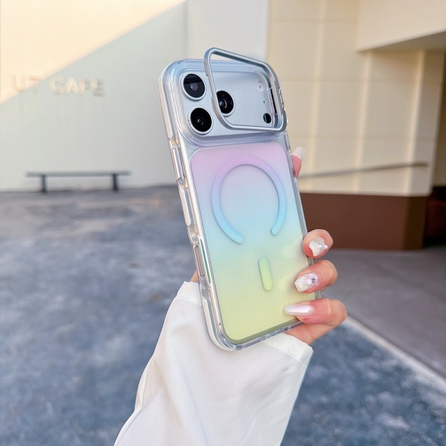 Gradient Shockproof Phone Case with Metal Camera Frame Holder Clear Mobile Phones Cover for iPhone 16 17 Pro Max Magnetic Case