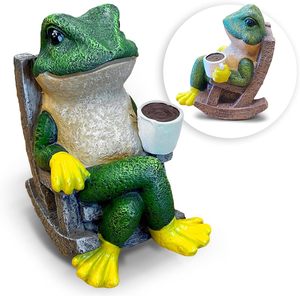 RESIN CRAFTS RELAXING <strong>FROG</strong> WITH COFFEE OUTDOOR DECORATION ANIMAL FIGURINE <strong>FROG</strong> STATUE for PATIO,YARD - Product Image 1