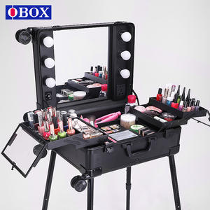 Valise de maquillage OBOX 24 pouces avec miroir et éclairage pour artistes de salon, couleur or rose - Product Image 2