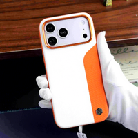 Casing Kulit Bertekstur Warna Kontras Laris untuk iPhone 17 Pro Max, Desainer Mewah, Anti Benturan, Pelindung Lensa Kamera Logam