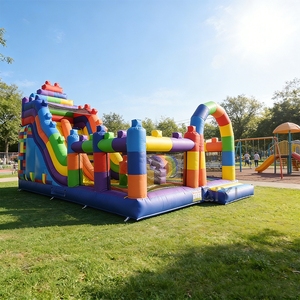 Castillo Inflable con Tobogán y Bloques de Construcción, Casa de Brinco Inflable con Tobogán y Soplador para Niños y Adultos en Venta - Product Image 1