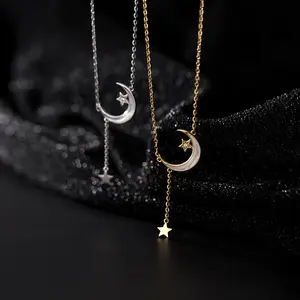 Wish Shopping Online Elegant S925 Electroplated Silver Tassel Shell Star Clavicle Chain Silver Star Moon Pendant Necklace