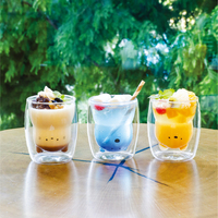 Uca P5-010 Gelas Tumbler Dinding Ganda Anti Panas Motif Beruang Lucu Bebas BPA, Set Hadiah Laris untuk Hotel dan Rumah