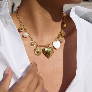 Collier à breloques J&D Sentimental pour femme, plaqué or 18 carats, en acier inoxydable, <span class=keywords><strong>avec</strong></span> médaillon photo, perles coquillages et pendentifs célestes - Product Image 4
