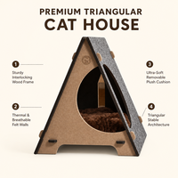 Cave pour chat en feutre, maison triangulaire en bois en forme de A, cachette pour chat avec coussin en peluche amovible, condo respirant pour animaux de compagnie